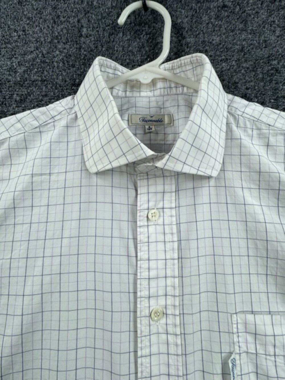Faconnable Logo White Blue Cotton Mens Check 16 Long Sleeve Button Up Shirt